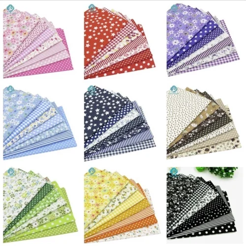 Printed Cotton Fabric Squares – 7pcs 25 × 25cm Patchwork & DIY Fabric