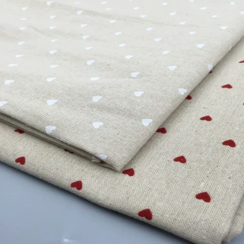 Natural Linen Fabric 50 × 150cm – Peach Heart Print Canvas Fabric for DIY Sewing
