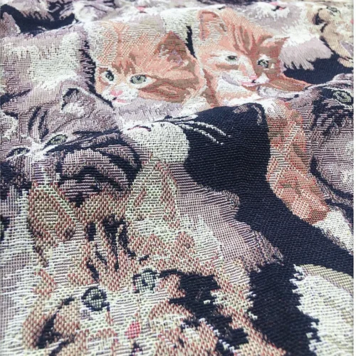 Cute Cat Cotton Canvas Fabric 150 × 150cm – Thick Jacquard Fabric for Bags & DIY Sewing