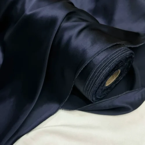 Dark Blue Mulberry Silk Stretch Satin Fabric 50 × 145cm – 100% Silk Fabric