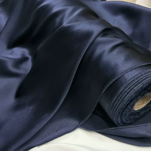 S556492d027fb48e2b108451aeb7b4ce7n.webp Dark Blue Mulberry Silk Stretch Satin Fabric 50 × 145cm – 100% Silk Fabric