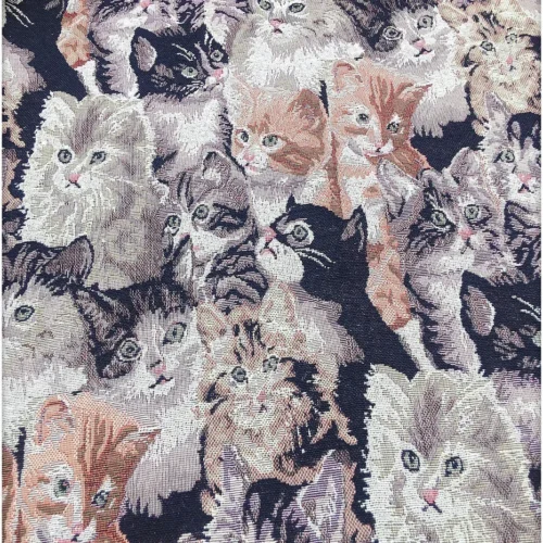 Cute Cat Cotton Canvas Fabric 150 × 150cm – Thick Jacquard Fabric for Bags & DIY Sewing