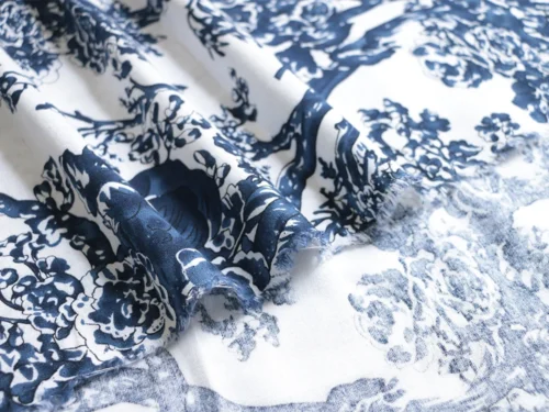 S885ab8b222a54132b69db495e773bf984.webp Blue & White Tree Print Cotton Linen Fabric 1 × 1.4m – Sewing & Upholstery Fabric