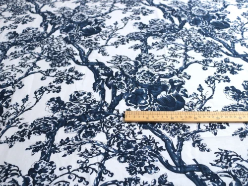 S886753362ef940b6914307cc895bf9b5V.webp Blue & White Tree Print Cotton Linen Fabric 1 × 1.4m – Sewing & Upholstery Fabric