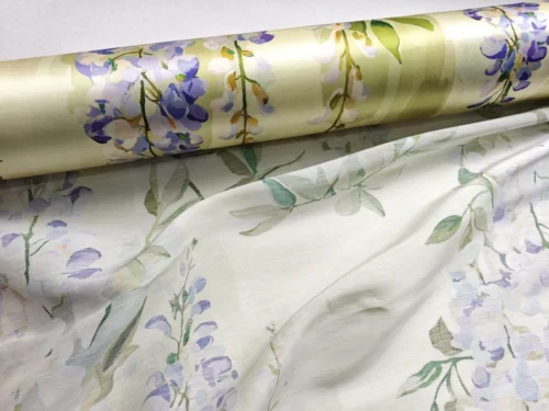 Spring Floral Silk Linen Charmeuse Fabric – 31 Momme Heavy Fabric for Suits & Evening Gowns