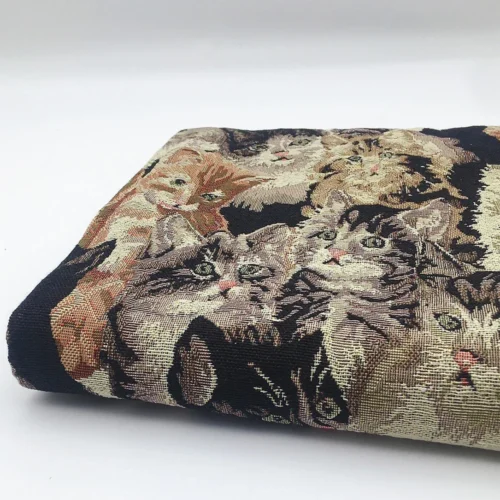 Cute Cat Cotton Canvas Fabric 150 × 150cm – Thick Jacquard Fabric for Bags & DIY Sewing