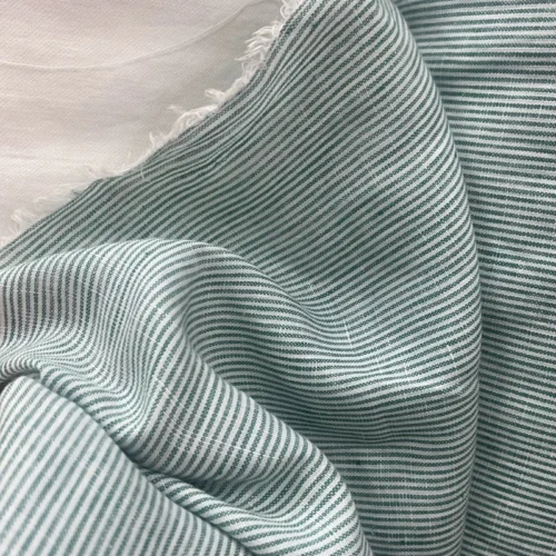 White & Green Yarn-Dyed Striped Linen Fabric – Lightweight Fabric for Shirts & Dresses
