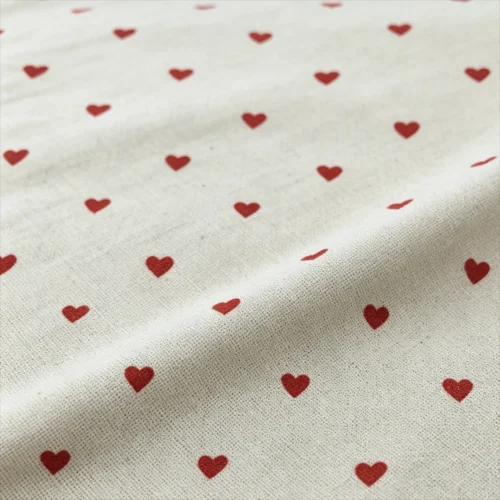 Natural Linen Fabric 50 × 150cm – Peach Heart Print Canvas Fabric for DIY Sewing