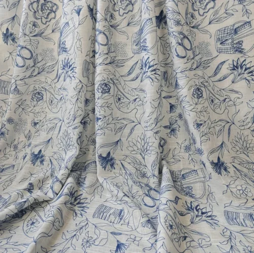 Soft French Embroidered Linen Fabric 1m – Decorative Fabric for Clothing & Home Décor