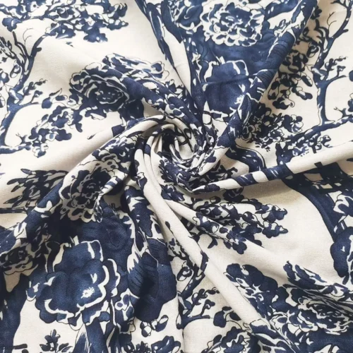 Blue & White Tree Print Cotton Linen Fabric 1 × 1.4m – Sewing & Upholstery Fabric