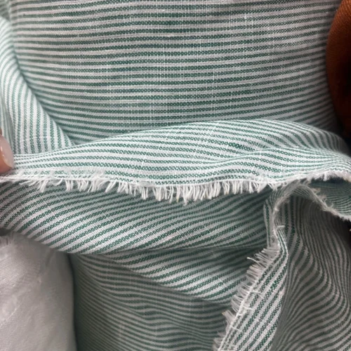 White & Green Yarn-Dyed Striped Linen Fabric – Lightweight Fabric for Shirts & Dresses