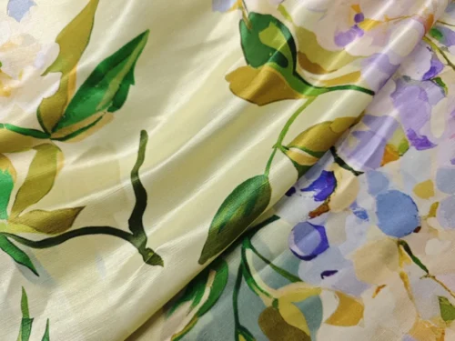 Spring Floral Silk Linen Charmeuse Fabric – 31 Momme Heavy Fabric for Suits & Evening Gowns
