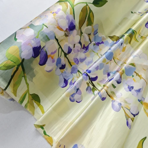 Spring Floral Silk Linen Charmeuse Fabric – 31 Momme Heavy Fabric for Suits & Evening Gowns