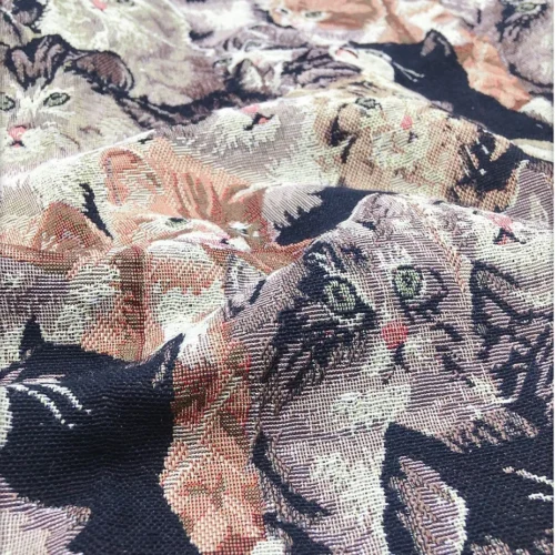 Cute Cat Cotton Canvas Fabric 150 × 150cm – Thick Jacquard Fabric for Bags & DIY Sewing