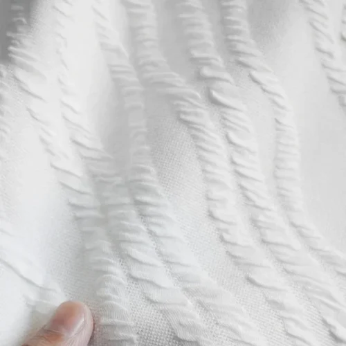 White Striped Jacquard Knit Fabric 1m – Stretch Pleated Fashion Fabric