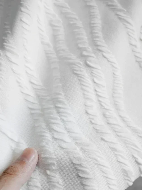White Striped Jacquard Knit Fabric 1m – Stretch Pleated Fashion Fabric