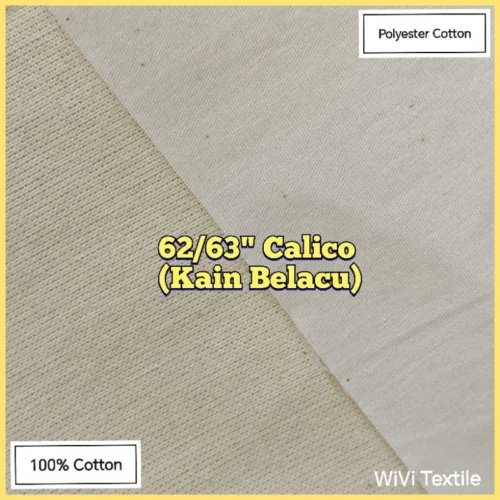 Calico Muslin Fabric 62–63" Width – Unbleached Cotton Fabric for Sewing & Bengkung