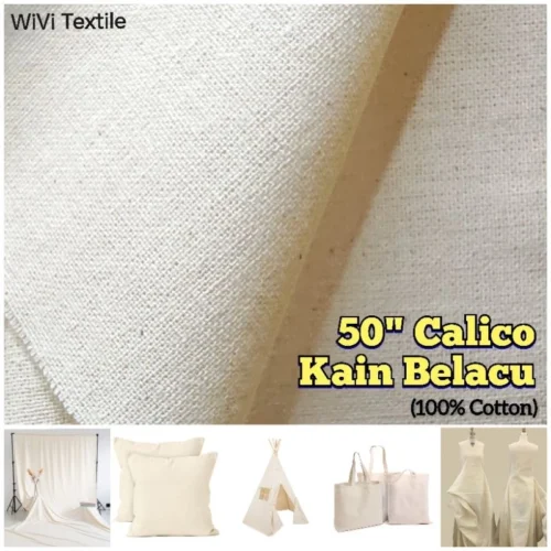 Calico Muslin Fabric 50" Width – Unbleached Cotton Fabric for Sewing & Bengkung