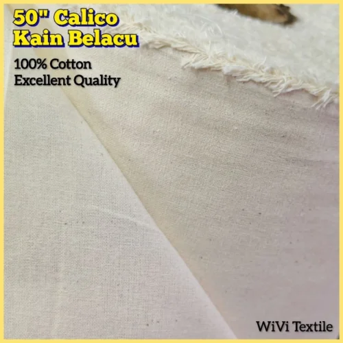 Calico Muslin Fabric 50" Width – Unbleached Cotton Fabric for Sewing & Bengkung